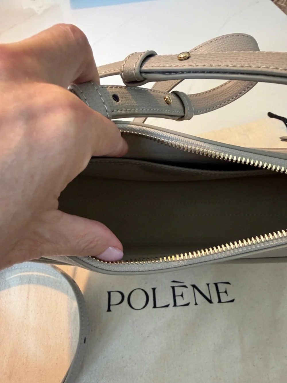 Polene Crescent Crossbody Bag in Taupe Gray